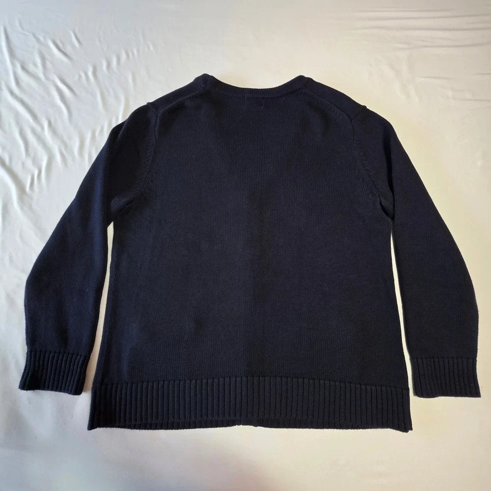 LL Bean Cardigan Sweater Cotton Knit V-Neck Large Navy Blue Grandpacore‎